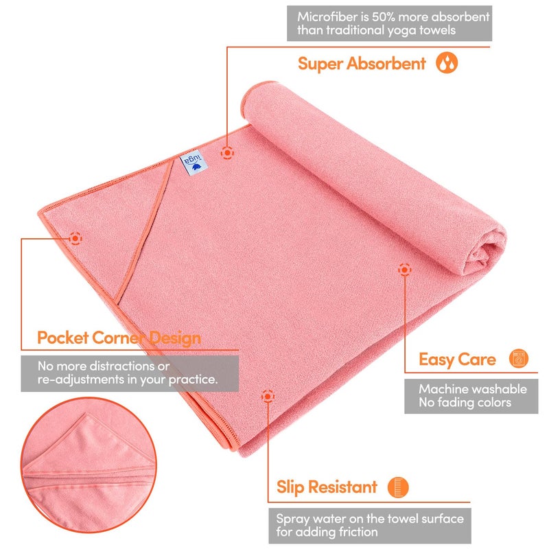 IUGA Yoga Towel for Hot Yoga Non Slip Extra Thick Yoga Mat Towel + Hand Towel 2in1 Set with Corner Pockets Super Absorbent and Quick Dry Hot Yoga Towel - Image 2